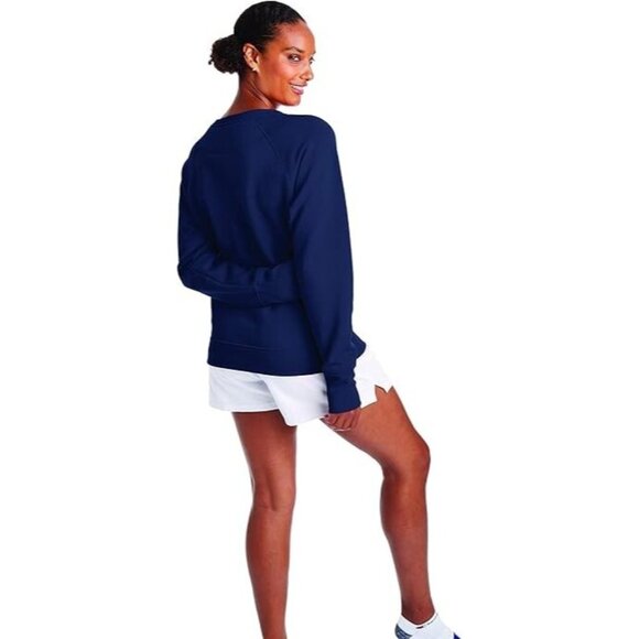 Champion Womens 2XL Navy Blue Powerblend Crew Screen Print Script Pullover - Picture 2 of 3